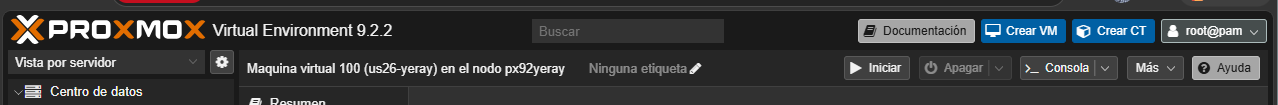 Interfaz de proxmox