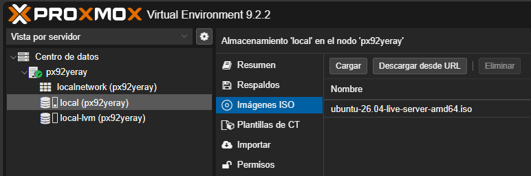 Interfaz de proxmox