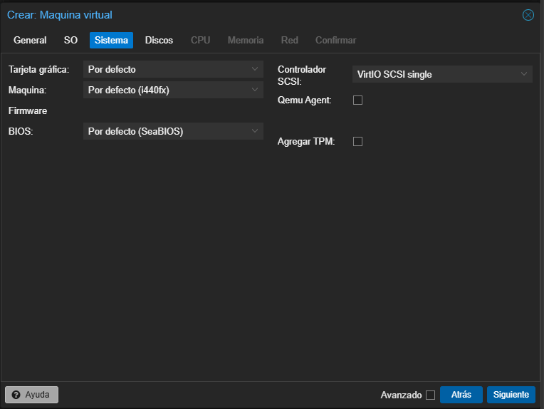 Interfaz de proxmox