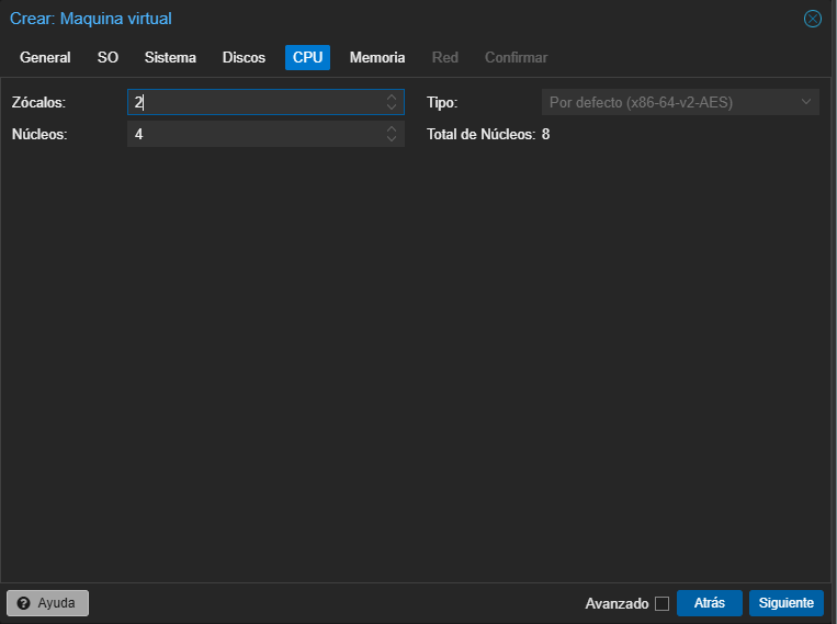 Interfaz de proxmox