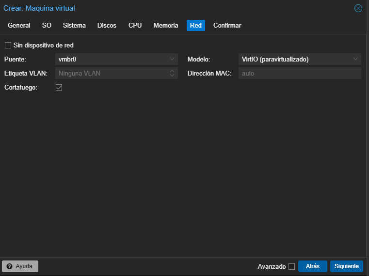 Interfaz de proxmox