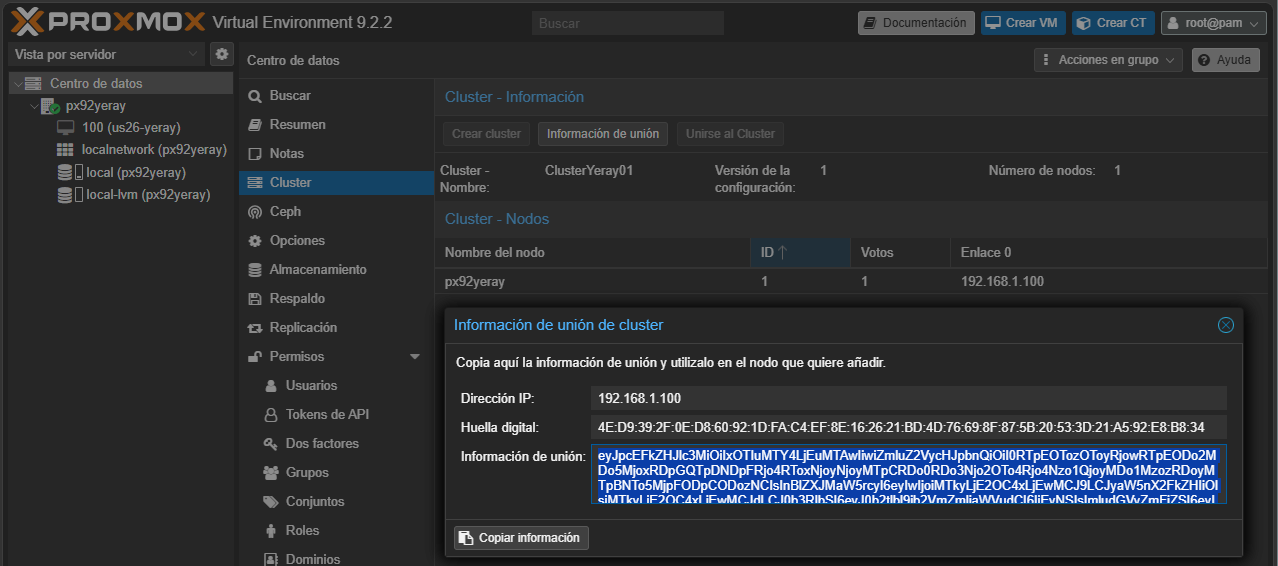 Interfaz de proxmox