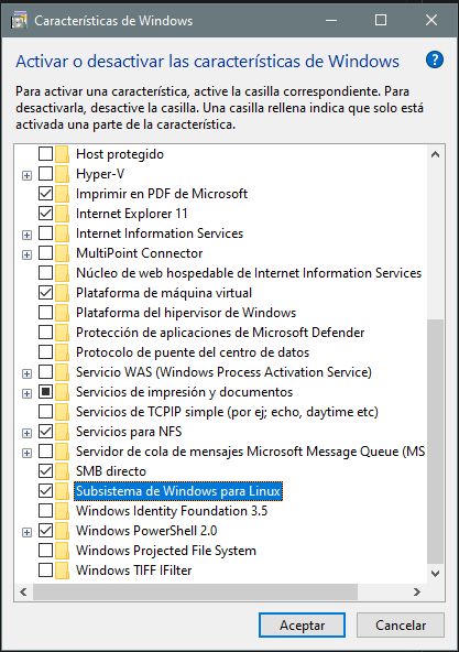 Activación de características de Windows