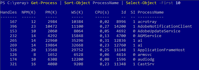 Listado de procesos en el Administrador de tareas / PowerShell