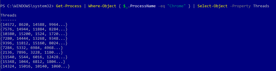 Hilos de los procesos de Chrome