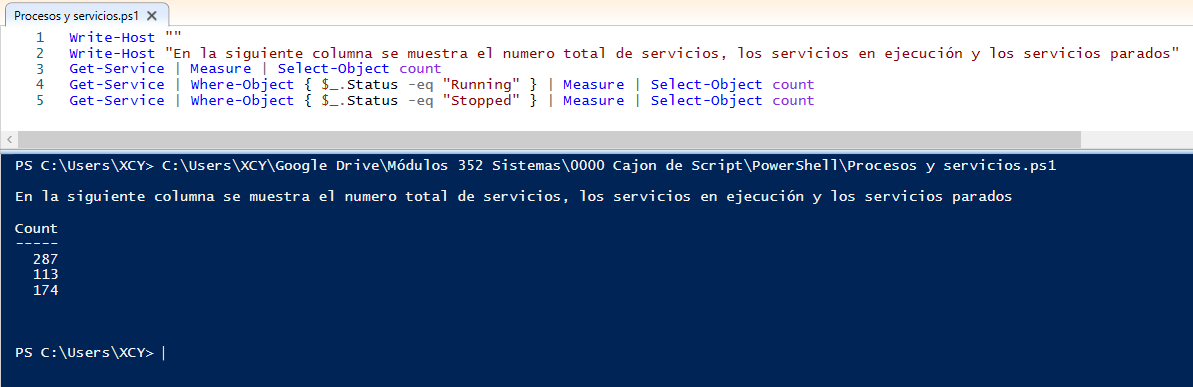 Resultado del script en PowerShell ISE