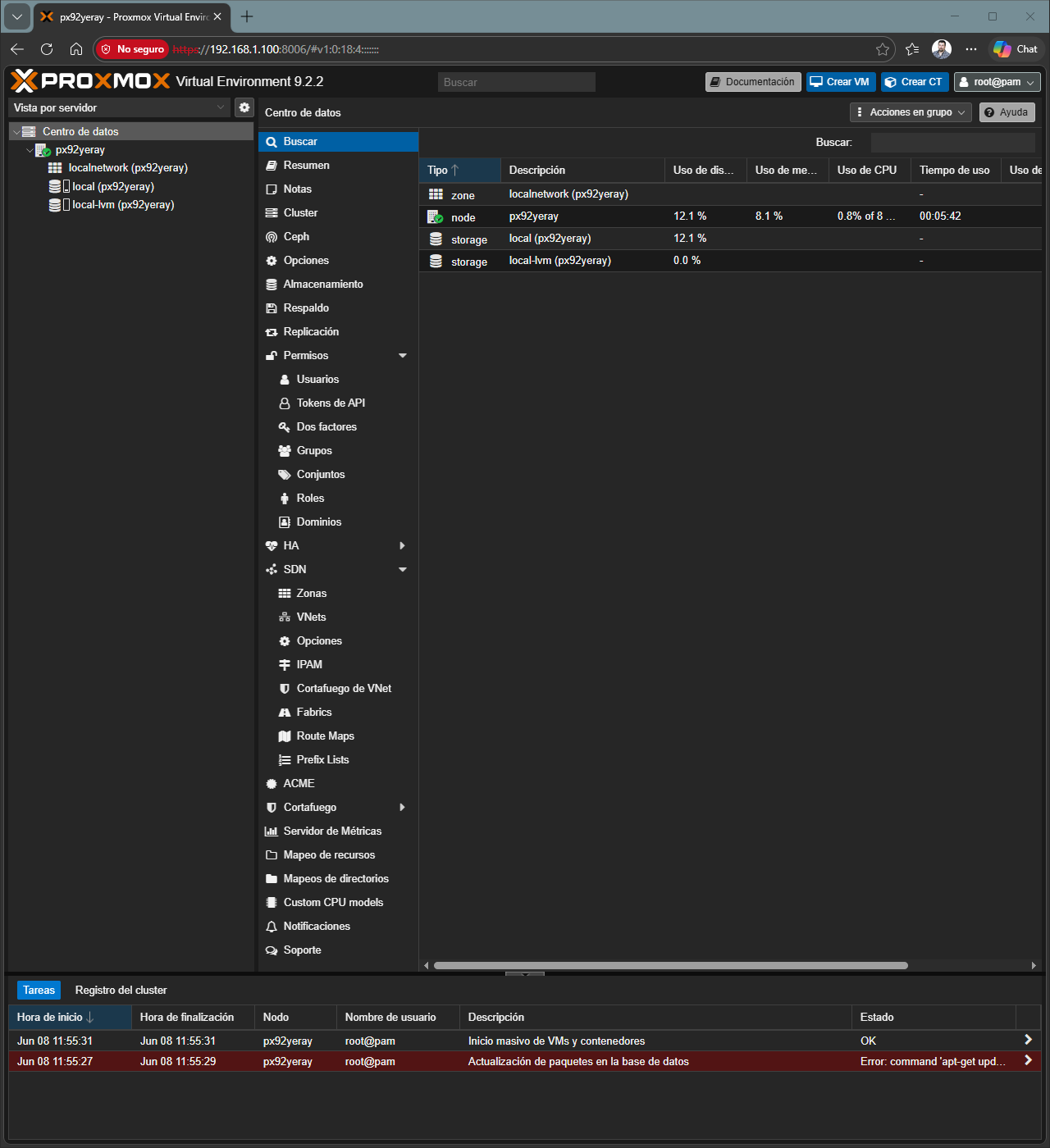 px92yeray - Proxmox Virtual Environment - Personal: Microsoft
Edge