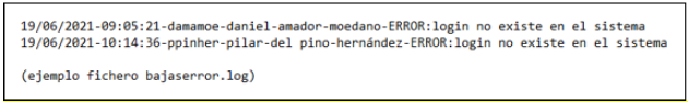 Log de errores de un proceso de baja de usuarios